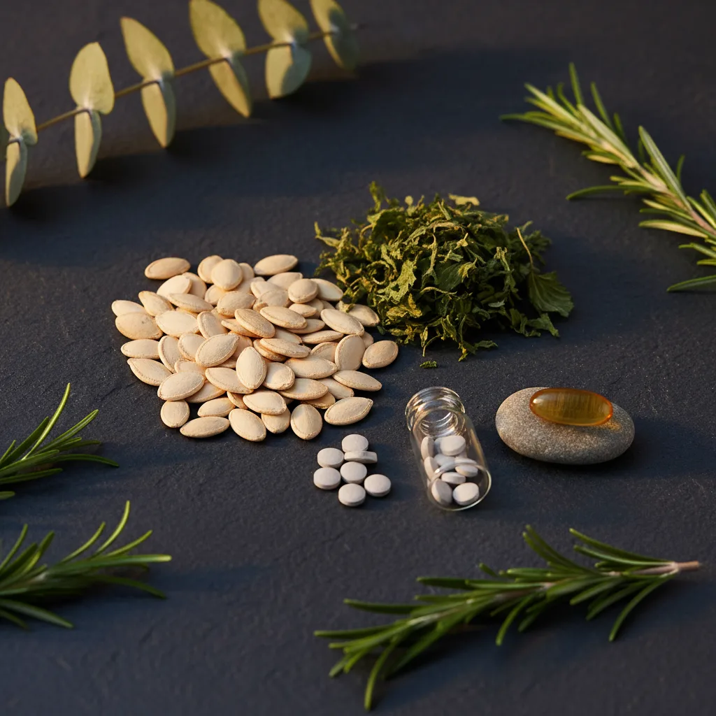 Pompoenzaden en brandnetelblad als ingrediënten van Alpha Drive - zink en vitamine D voor mannen