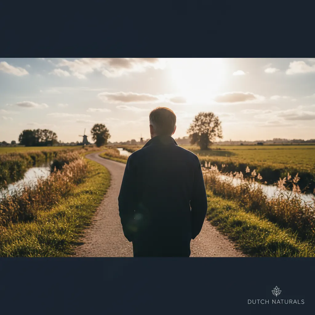 Man die buiten wandelt in de natuur - actieve levensstijl na je 50e